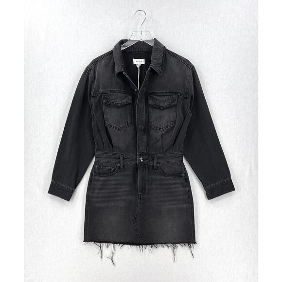 PISTOLA Nina Dress Womens Medium Washed Black Denim Long Sleeve Mini Short NEW - Picture 4 of 16